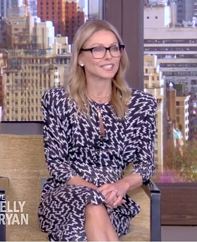 Kelly’s black printed dress on Live with Kelly and Ryan