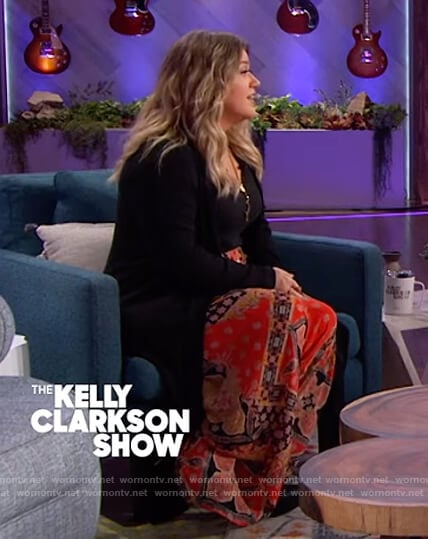 Kelly’s red printed pants on The Kelly Clarkson Show