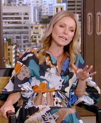 Kelly’s mixed print shirtdress on Live with Kelly and Ryan