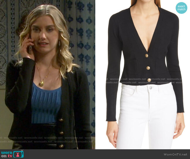 L'Agence Jamie Crop Cardigan worn by Claire Brady (Isabel Durant ) on Days of our Lives