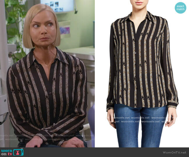 L'Agence Nina Printed Button-Down Silk Blouse worn by Jill Kendall (Jaime Pressly) on Mom