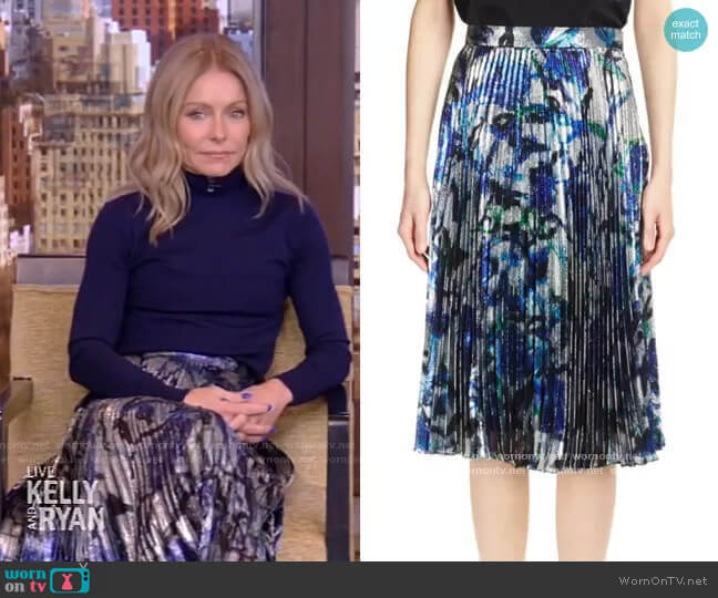 Christopher Kane Lame Pleated Skirt worn by Kelly Ripa on Live with Kelly and Mark