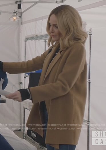 Laura’s beige wrap coat on All American