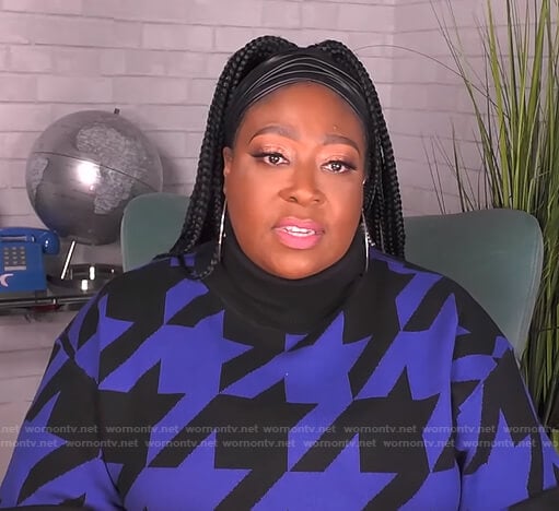 Loni’s blue and black houndstooth sweater on The Real