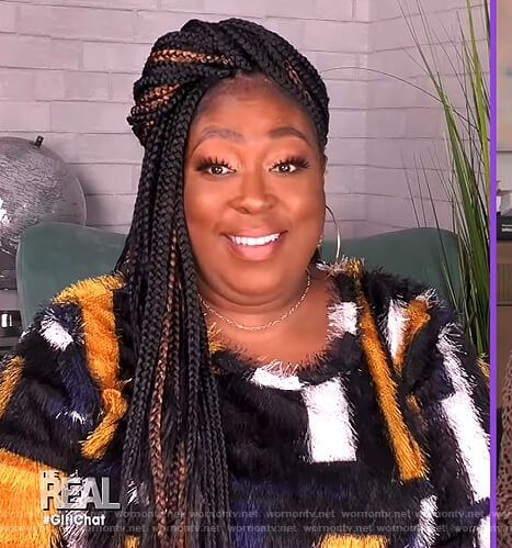 Loni’s geometric patterned fuzzy sweater on The Real
