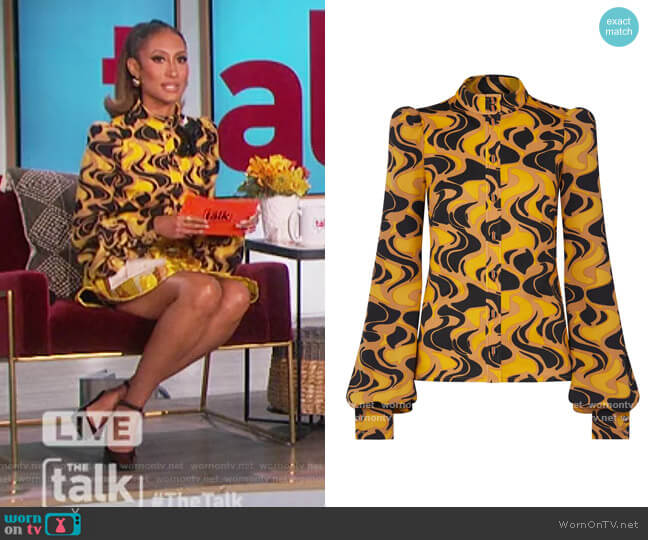 Louis Vuitton Printed Long Sleeve Top worn by Elaine Welteroth on The Talk