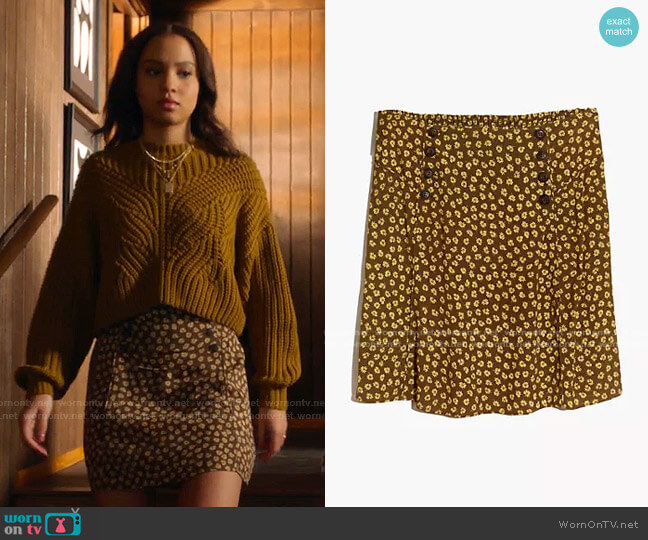 Madewell Piped Mini Skirt in Woodcut Flowers worn by May Grant (Corinne Massiah) on 9-1-1