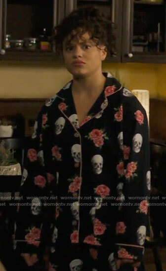 Maggie’s rose and skull print pajamas on Charmed