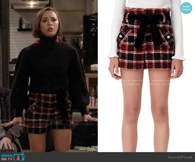 Maje Itrit Checked Shorts With Velvet Belt worn by Celia (Emma Caymares) on Call Your Mother
