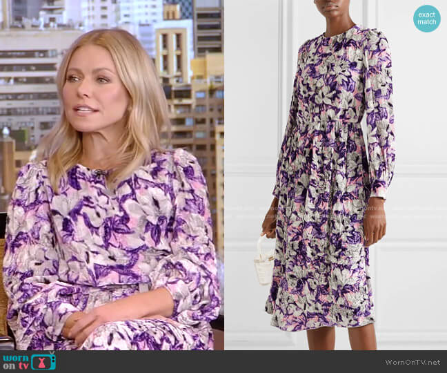 Runway Marc Jacobs Floral-print Crushed-Velvet Midi Dress worn by Kelly Ripa on Live with Kelly and Mark