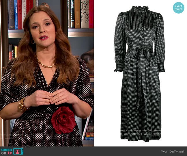 Marc Jacobs Polka Dot Print Shirt Dress worn by Drew Barrymore on The Drew Barrymore Show