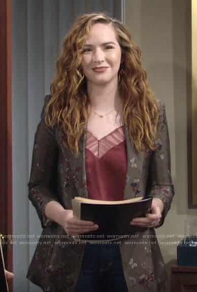Mariah’s red lace trim cami and floral blazer on The Young and the Restless
