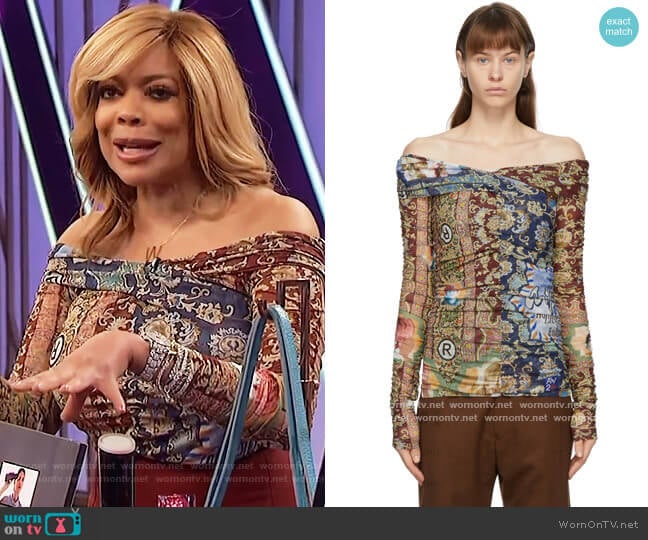 Martine Rose Multicolor Volks Mesh Wrap Blouse worn by Wendy Williams on The Wendy Williams Show