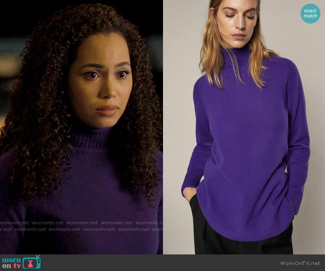 Massimo Dutti Wool and cashmere high neck sweater in Mulberry worn by Macy Vaughn (Madeleine Mantock) on Charmed