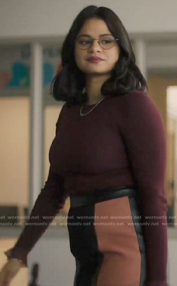 Mel’s colorblock leather detail skirt on Charmed