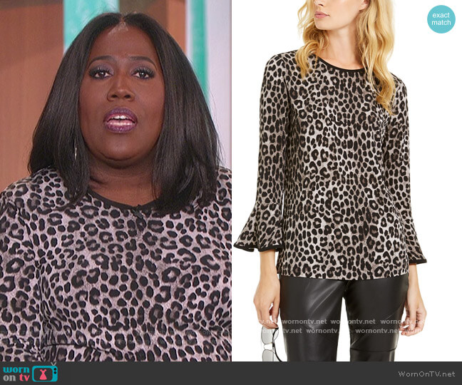 MICHAEL Michael Kors Leopard-Print Flare-Sleeve Top worn by Sheryl Underwood on The Talk