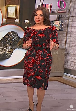 Michelle Miller’s black and red printed dress on CBS This Morning