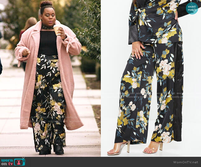 Missguided Plus Size Floral Print Wide Leg Side Stripe Pants worn by Mo (Alex Newell) on Zoeys Extraordinary Playlist