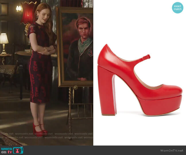 Miu Miu Leather platform Mary Jane pumps worn by Cheryl Blossom (Madelaine Petsch) on Riverdale