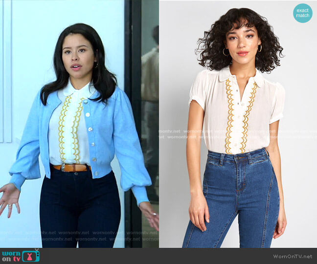 Modcloth All About Scallops Short Sleeve Blouse worn by Mariana Foster (Cierra Ramirez) on Good Trouble