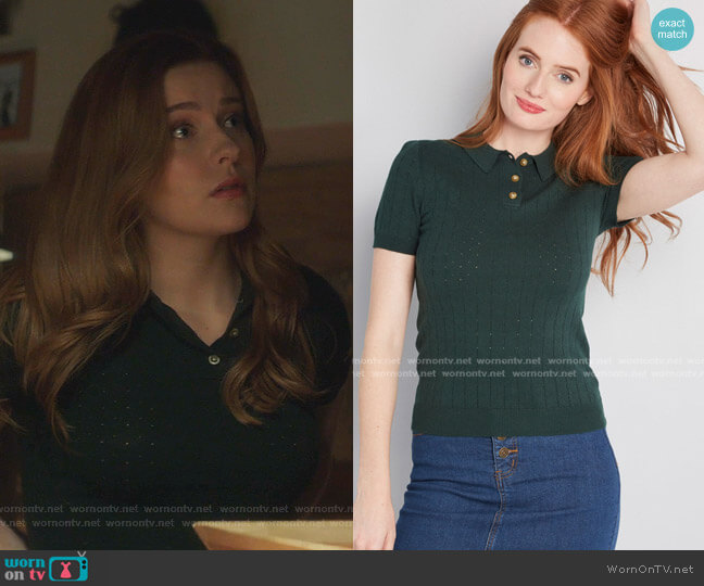 Modcloth Chosen Polo Short Sleeve Sweater worn by Nancy Drew (Kennedy McMann) on Nancy Drew