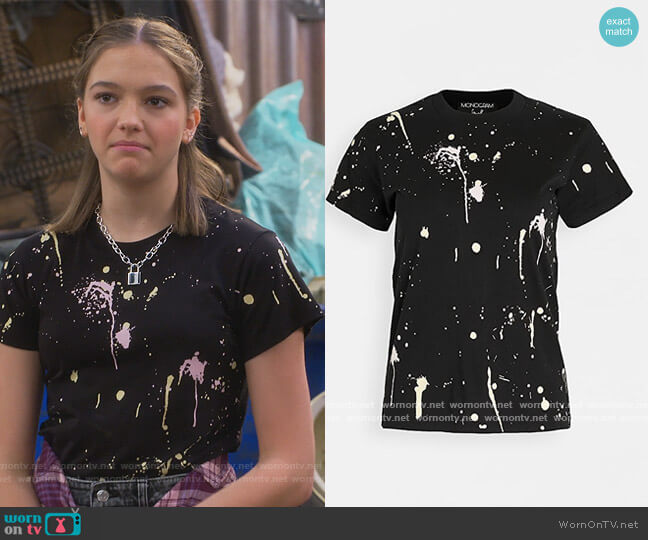 Monogram Splatter Paint Tee worn by Presley (Jayden Bartels) on Side Hustle