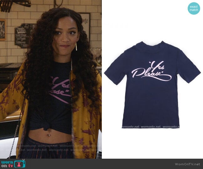 Monogram Yes Please Tee worn by Olivia Baker (Samantha Logan) on All American