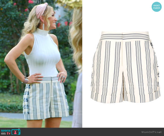 Monse Fringed Striped Print Shorts worn by Stephanie Hollman on The Real Housewives of Dallas
