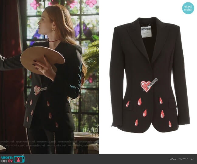 Moschino Bleeding Heart Jacket worn by Cheryl Blossom (Madelaine Petsch) on Riverdale