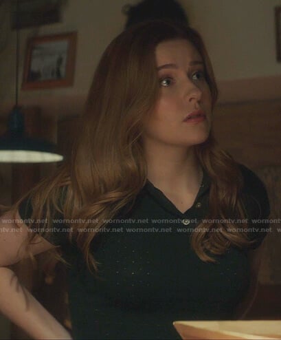 Nancy’s green polo sweater on Nancy Drew
