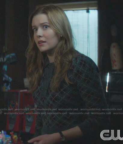 Nancy’s grey argyle polo sweater on Nancy Drew