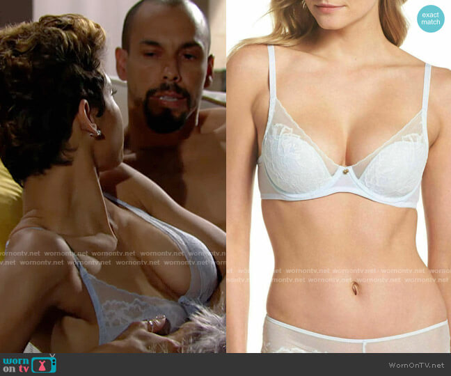 Natori Flora Bra in Frost worn by Elena Dawson (Brytni Sarpy) on The Young and the Restless