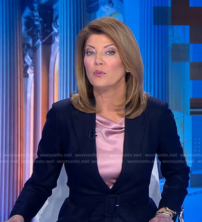 Norah’s navy belted blazer on CBS Evening News