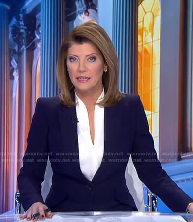 Norah’s navy blazer on CBS Evening News