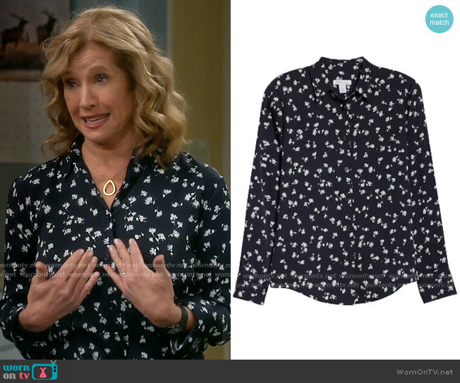 Nordstrom Signature Floral Stretch Silk Button-Up Shirt worn by Vanessa Baxter (Nancy Travis) on Last Man Standing