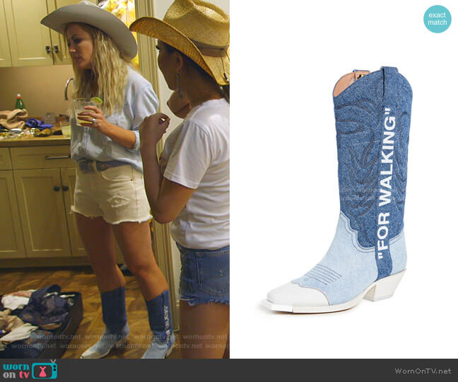 Off-White Denim Cowboy Boots worn by Stephanie Hollman on The Real Housewives of Dallas