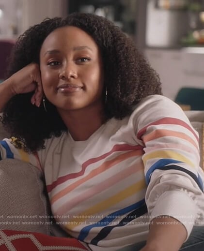 Olivia’s white rainbow stripe sweatshirt on Black-ish