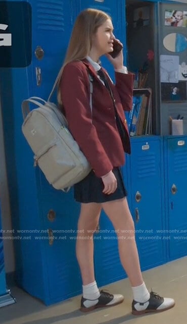 Orly’s black and white oxford school shoes on Mr Mayor