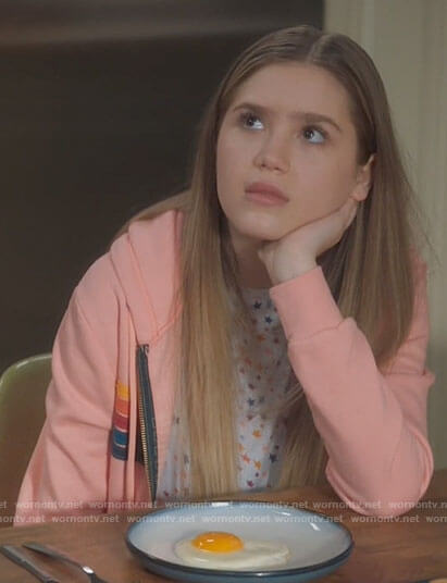Orly’s coral pink striped hoodie on Mr Mayor