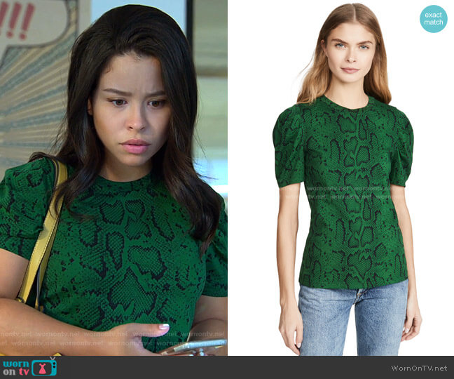 Pam & Gela Puff Sleeve Snake Tee worn by Mariana Foster (Cierra Ramirez) on Good Trouble