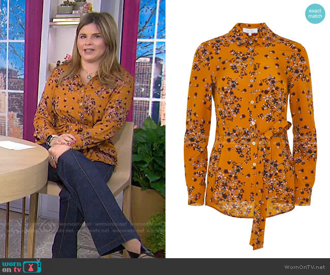 Pearl by Lela Rose Floral Crepe Belted Capelet Top worn by Jenna Bush Hager on Today
