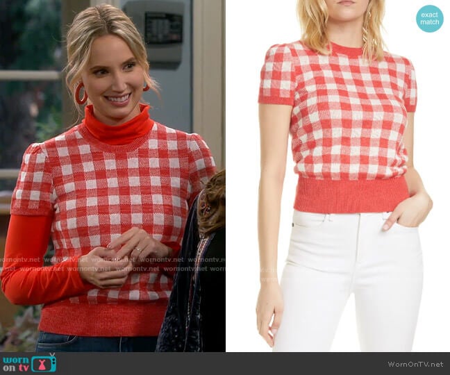 Polo Ralph Lauren Check Short Sleeve Sweater worn by Mandy Baxter (Molly McCook) on Last Man Standing