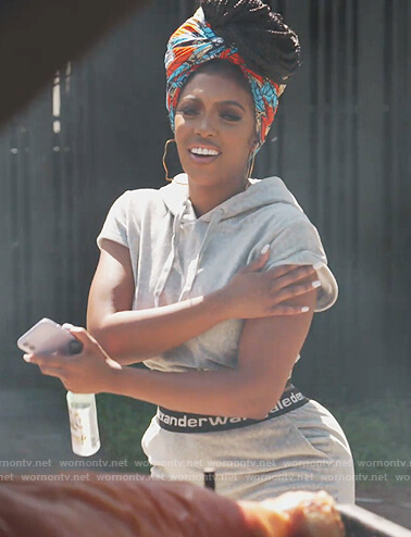 Porsha’s gray cropped Alexander Wang hoodie and sweatpants on The Real Housewives of Atlanta