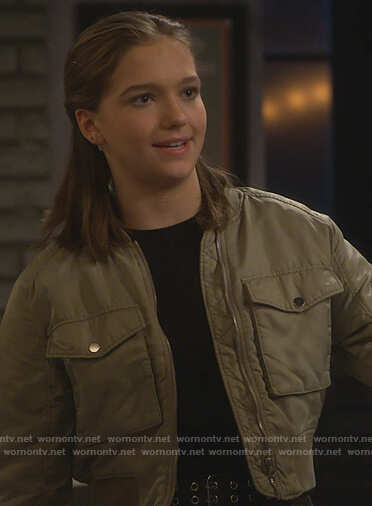 Presley’s nylon cropped bomber jacket on Side Hustle
