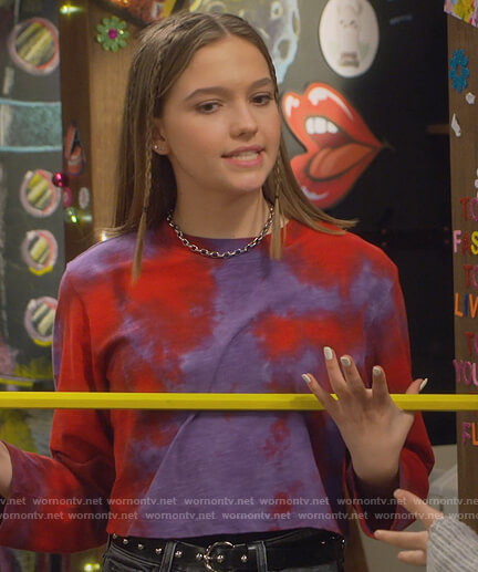 Presley’s red and purple tie dye cropped top on Side Hustle