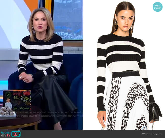 Proenza Schouler Ultrafine Striped Crewneck Sweater worn by Amy Robach on Good Morning America