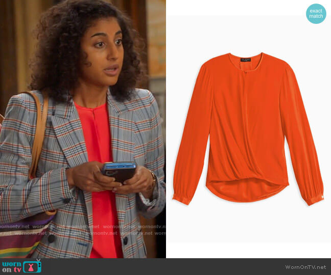 Rag & Bone Lora Blouse in Battle Red worn by Mikaela Shaw (Vella Lovell) on Mr Mayor
