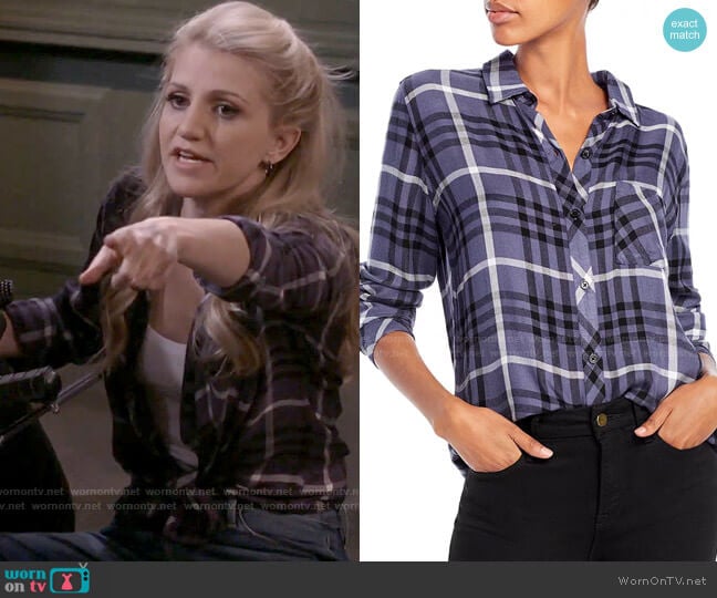 Rails Hunter Shirt in Twilight / Ebony / White worn by Gina Dabrowski (Annaleigh Ashford) on B Positive