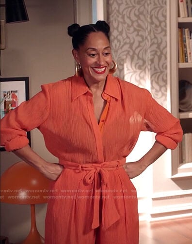 Rainbow’s orange blouse and tie waist pants on Black-ish