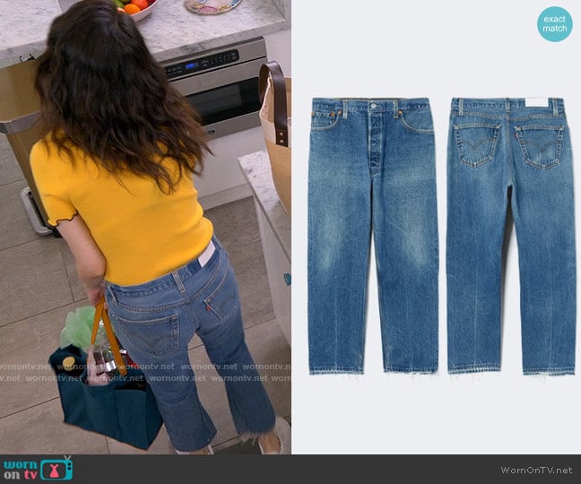 Re/Done x Levis Stovepipe Jeans worn by Selena Gomez on Selena + Chef